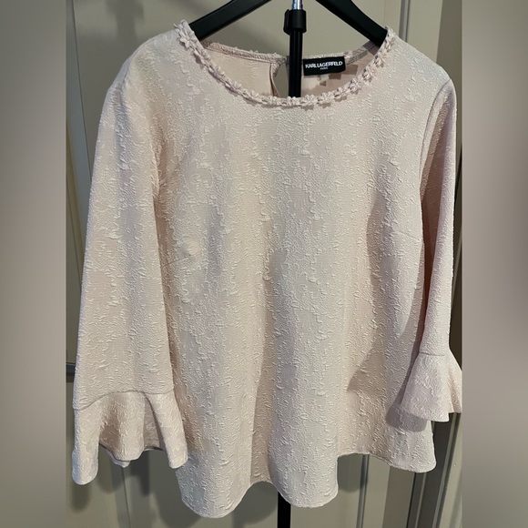 Karl Lagerfeld Paris Jacquard Blush Pink Flare Sleeve Blouse - Picture 4 of 8